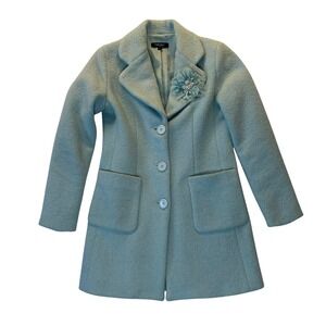 Vtg Karen Kane Lifestyle Women‎ Sz Small Wool Coat Dress Coat Floral Aqua Blue